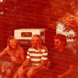 Jim Crawford, Dennis Lewis and Bill (Hey Bill) Watson, 52 Hastings Street, Noosa Heads, 1970s