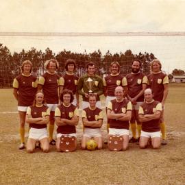 Dennis Lewis (kneeling left), Noosa River Soccer Club, Read Park, Tewantin, ca 1970s