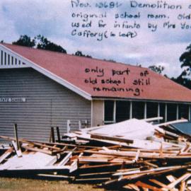 Demolition of old buildings, Tewantin State School, Tewantin, November 1968