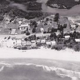 Aerial view Noosa Main Beach and Hastings Street, Noosa Heads, ca 1950s