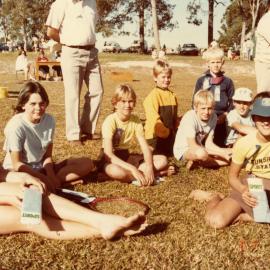 Competitors and teachers, Sports day, Tewantin State School, Tewantin, 1984