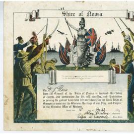 Certificate, Noosa Council, Token of esteem for service in World War One, 1917 