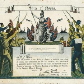 Certificate, Noosa Council, Token of esteem for service in World War One, 1917 
