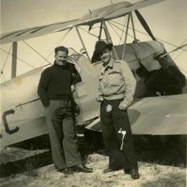 Cyril Butterworth (Instructor) and Ken Gilchrist, Teewah airstrip, Noosa North Shore, 1946 
