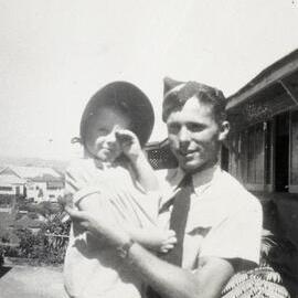 Edward (Ned) Ely and young girl, Noosaville, 20 May 1955