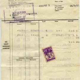 Invoice, City Electric Light Company Ltd., Boundary Street, Brisbane, 8 May 1951