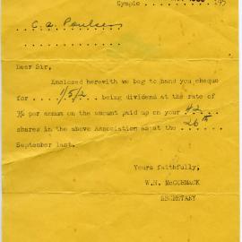 Dividend notice, Wide Bay Co-operative Dairy Association Ltd., Gympie, 13 November 1950