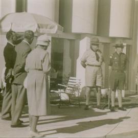 Cr Stanley Adams (Chairman, Noosa Shire Council at mic), dignitaries and guests,  official opening, Peregian Roadhouse, Peregian Beach, 2 June 1962