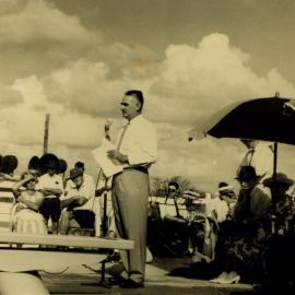 David Low, MLA (at microphone) and dignitaries,  Peregian Beach Swimming Pool, Peregian Beach, May 1964