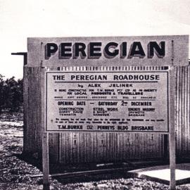 Development sign, Peregian Roadhouse, Heron Street, Peregian Beach, ca 1960
