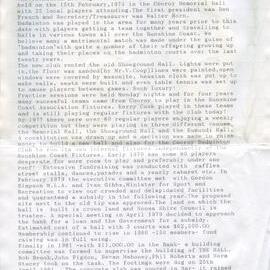 Formation meeting notes, Cooroy Badminton Club, Cooroy Memorial Hall, Cooroy, February 1974