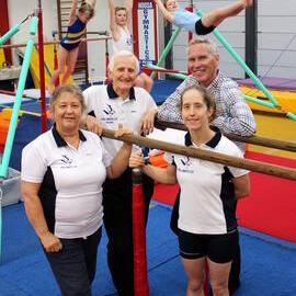 Meryl Elphinson (Head coach), Barry Elphinston (President), Frank Wilkie (Secretary), Michelle Elphinston (Head coach), Noosa Gymnastics Club, Bicentennial Hall, Sunshine Beach, 5 July 2016