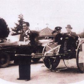 World War II procession participant, Pomona, ca 1940
