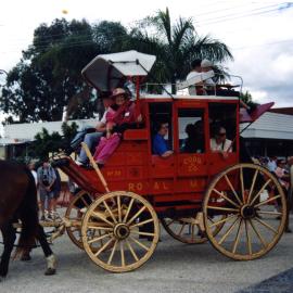Esme Tait (pink dress), Maisie Massoud (inside carriage left) and Viva (right in carriage), Heritage Day celebrations, Tewantin, 1999