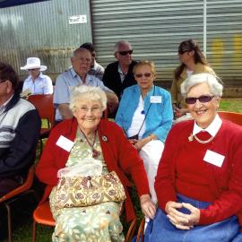 June Colley (blue jacket), Esme Tait (2nd right), Olive Donaldson (r) and guests, 2011