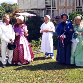 Dressed for Heritage Day celebrations, Tait Duke Cottage, 84 Poinciana Avenue, Tewantin, 22 August 1998