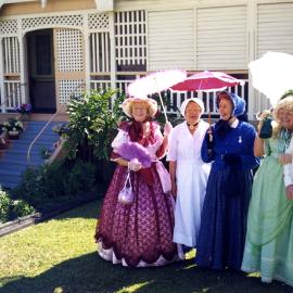Dressed for Heritage Day celebrations, Tait Duke Cottage, 84 Poinciana Avenue, Tewantin, 22 August 1998