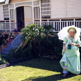 Esme Tait, dressed for Heritage Day celebrations, Tait Duke Cottage, 84 Poinciana Avenue, Tewantin, 22 August 1998