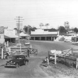 Railway crossing gates, Lower Maple Street, Cooroy, 1955