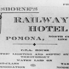 Osborne's Railway Hotel, Business Card, Pomona