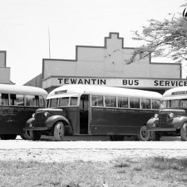 Buses, Tewantin Bus Service Depot, Gooloi Street, Tewantin, ca 1940s