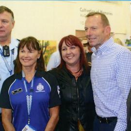 Sergeant Mal Scott, Anne Winning (Volunteer in Police), Danielle Taylor (Cooroy Chamber of Commerce), former Prime Minister Tony Abbott and Douglas Grant CCTV Specialist, Cooroy, June 2016