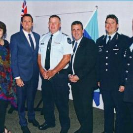 Inaugural Rotary Sunshine Coast Police Officer of the Year recipient Sergeant Mal Scott (c), Maroochydore River Golf Club, Bli Bli, 9 May 2018