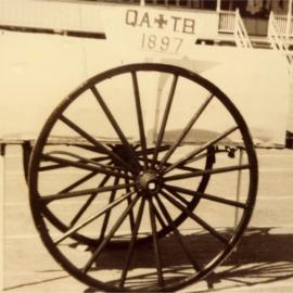 Antique 1897 Q.A.T.B. Ambulance litter, Pomona School Jubilee procession, Pomona, 1977