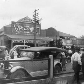 Participants and residents, Peace Parade, Reserve Street, Pomona, ca 1945