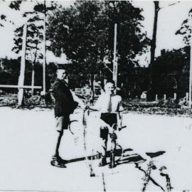 Tennis champions, Ken Horne (winner) with C. Collett (runner-up), Pomona State Rural School, Pomona, 1942