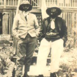 Fancy dress participants, Mrs May Vidler and Mrs Muriel Nilon, Queensland Centenary Celebrations, Cooran, 1959