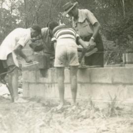 Construction of the 'Gunya', Lake Cootharaba Sailing Club members, Boreen Point, ca 1950s