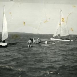 Capsized, Lake Cootharaba Sailing Club members, Lake Cootharaba