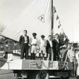 Float, Lake Cootharaba Sailing Club, Coronation Day Parade, Gympie, 2 June 1953