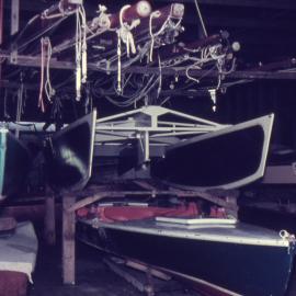 Boat storage, Lake Cootharaba Sailing Club, Boreen Point, ca 1960