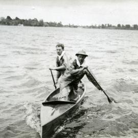 Bill Jones (rear) and Tom Oman, Australian Canoeing team, Olympic Games, Lake Wendouree, Ballarat, December 1956