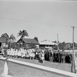 Service, Anzac Day, Cooroy War Memorial, Diamond Street, Cooroy, 25 April 1949