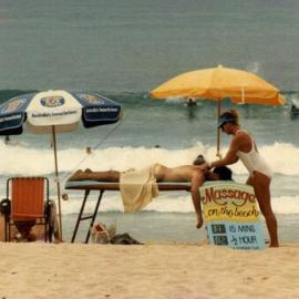 Beach massage, Noosa Main Beach, Noosa Heads, ca 1987-88