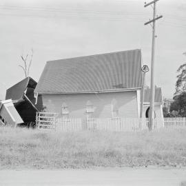 Cyclone damage, Church of the Holy Nativity, Tewantin Road, Cooroy, February 1954