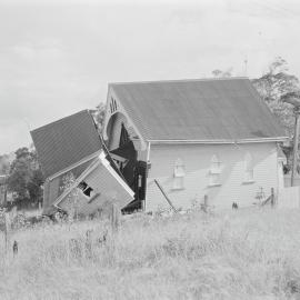 Cyclone damage, Church of the Holy Nativity, (Church of England) Tewantin Road, Cooroy, February 1954