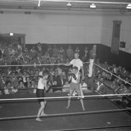 Boxing bout, Cooroy Memorial Hall, Maple Street, Cooroy, 1956