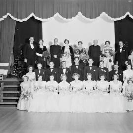 Attendees, Church of England debutante ball, Cooroy Memorial Hall & School of Arts, Maple Street, Cooroy, 1953