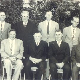 Councillors and Shire Clerk, Noosa Shire Council's 50th Anniversary meeting attendees, Cooran Hall, Cooran, May 1960