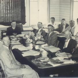 Councillors and Shire Clerk, Noosa Shire Council's 50th Anniversary meeting attendees, Cooran Hall, Cooran, May 1960