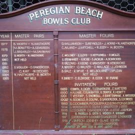Honour Board, Master Pairs, Master Fours and Invitation Fours, Peregian Beach Bowls Club, 1977 - 1999