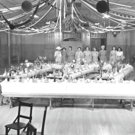 Hall preparations, Returned Soldiers' Dinner, RSL Memorial Hall and School of Arts, Tewantin, 25 April 1948