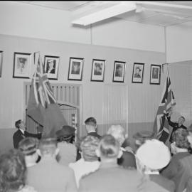 Ceremony, unveiling memorial photographs, Tewantin School of the Arts Hall, Tewantin, 1949