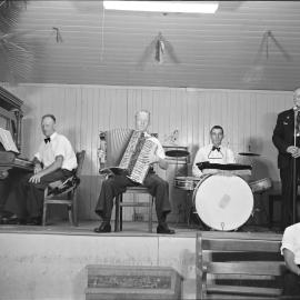 Band members, Mock Wedding, RSL Memorial Hall, Poinciana Avenue, Tewantin, 1950