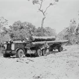 Army DUKW timber transporter, Noosa North Shore, 1954