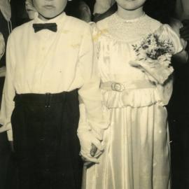 Children's Debutante Ball, Pat Wood (right) and partner, Memorial School of Arts Hall, Pomona, ca 1950s